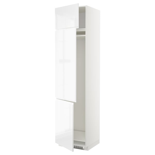 METOD high cab f fridge/freezer w 3 doors, white/Voxtorp high-gloss/white, 60x60x240 cm