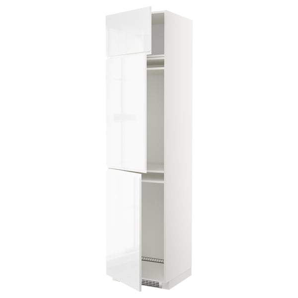 METOD high cab f fridge/freezer w 3 doors, white/Voxtorp high-gloss/white, 60x60x240 cm