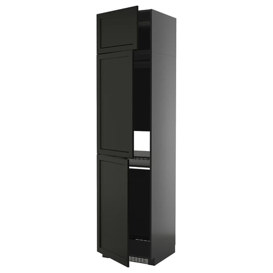 METOD - METOD High cab f fridge/freezer w 3 doors, black-grey/Lerhyttan black stained, 60x60x240 cm