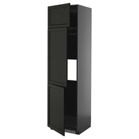 METOD high cab f fridge/freezer w 3 doors, black-grey/Lerhyttan black stained, 60x60x220 cm
