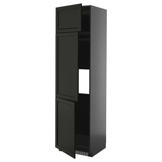 METOD - METOD High cab f fridge/freezer w 3 doors, black-grey/Lerhyttan black stained, 60x60x220 cm
