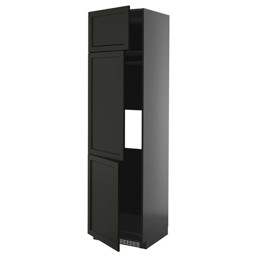METOD - METOD High cab f fridge/freezer w 3 doors, black-grey/Lerhyttan black stained, 60x60x220 cm
