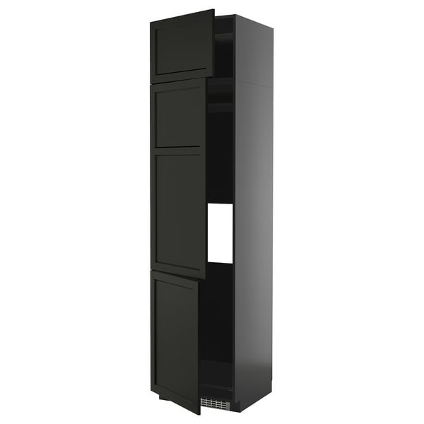 METOD high cab f fridge/freezer w 3 doors, black-grey/Lerhyttan black stained, 60x60x240 cm