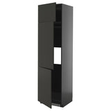 METOD high cab f fridge/freezer w 3 doors, black-grey/Nickebo matt anthracite, 60x60x220 cm