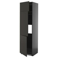 METOD high cab f fridge/freezer w 3 doors, black-grey/Nickebo matt anthracite, 60x60x220 cm