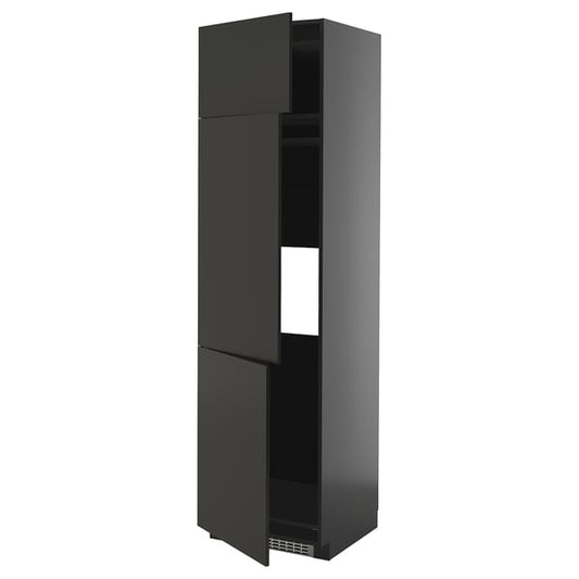 METOD - METOD High cab f fridge/freezer w 3 doors, black-grey/Nickebo matt anthracite, 60x60x220 cm