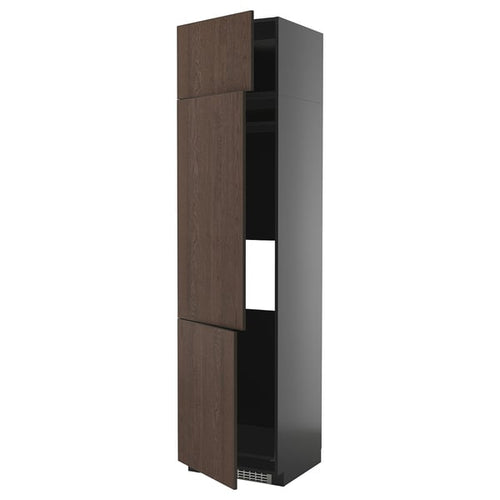 METOD - METOD High cab f fridge/freezer w 3 doors, black-grey/Sinarp brown, 60x60x240 cm