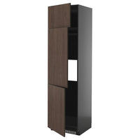METOD high cab f fridge/freezer w 3 doors, black-grey/Sinarp brown, 60x60x220 cm