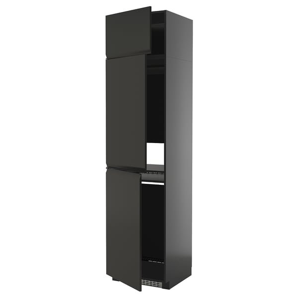 METOD high cab f fridge/freezer w 3 doors, black-grey/Upplöv matt anthracite, 60x60x240 cm