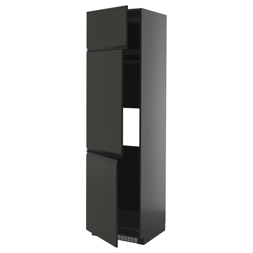 METOD Fridge/freezer cabinet+3 doors, black-grey/Upplöv anthracite matt, 60x60x220 cm