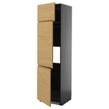 METOD high cab f fridge/freezer w 3 doors, black-grey/Voxtorp oak effect, 60x60x220 cm