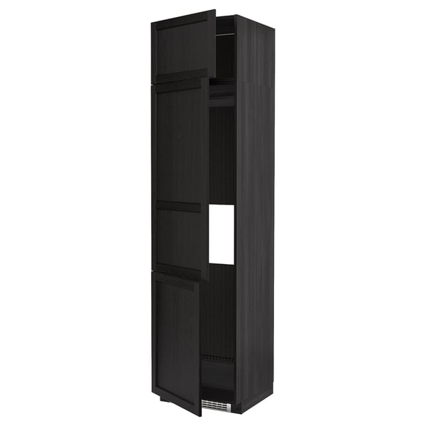 METOD high cab f fridge/freezer w 3 doors, black/Lerhyttan black stained, 60x60x240 cm