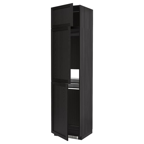 METOD - METOD High cab f fridge/freezer w 3 doors, black/Lerhyttan black stained, 60x60x240 cm