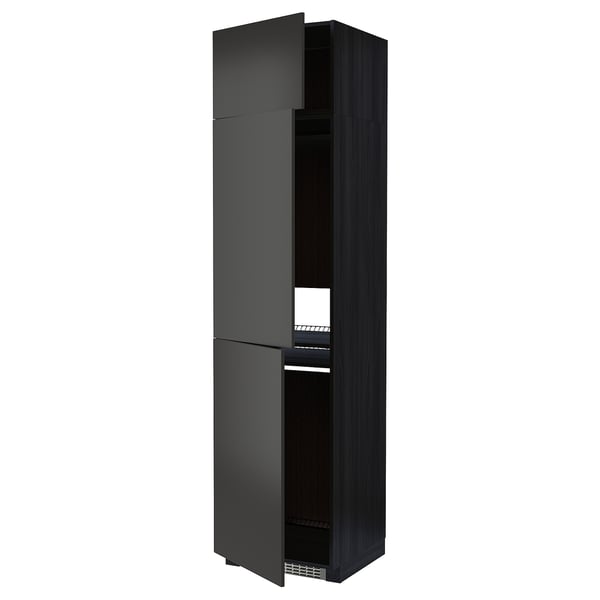 METOD - METOD High cab f fridge/freezer w 3 doors, black/Nickebo matt anthracite, 60x60x240 cm