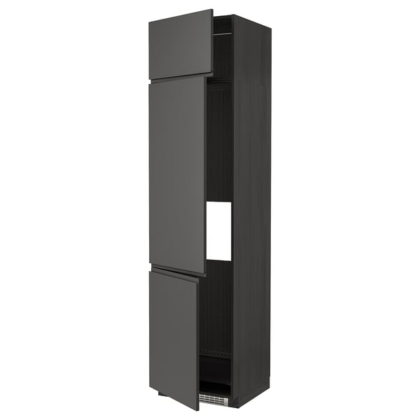 METOD - METOD High cab f fridge/freezer w 3 doors, black/Voxtorp dark grey, 60x60x240 cm