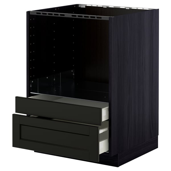 METOD base cabinet f combi micro/drawers, black/Lerhyttan black stained, 60x60 cm