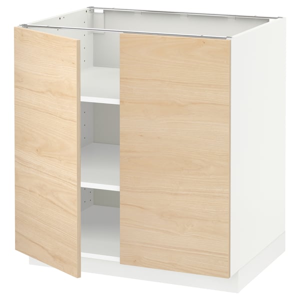 METOD base cabinet with shelves/2 doors, white/Askersund light ash effect, 80x60 cm