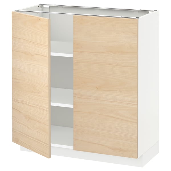METOD base cabinet with shelves/2 doors, white/Askersund light ash effect, 80x37 cm