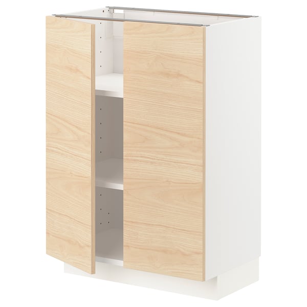 METOD base cabinet with shelves/2 doors, white/Askersund light ash effect, 60x37 cm