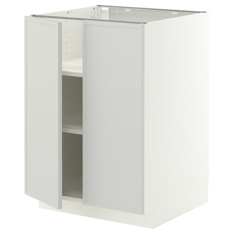 METOD base cabinet with shelves/2 doors, white/Aspudden light grey, 60.0x80.0x60.0 cm