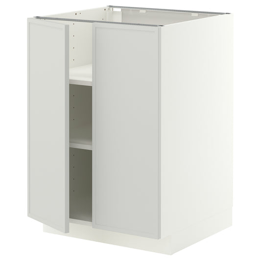 METOD base cabinet with shelves/2 doors, white/Aspudden light grey, 60x60 cm