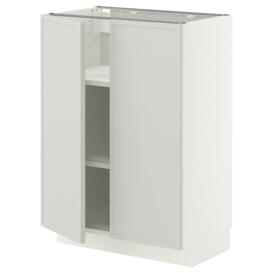 METOD base cabinet with shelves/2 doors, white/Aspudden light grey, 60x37 cm