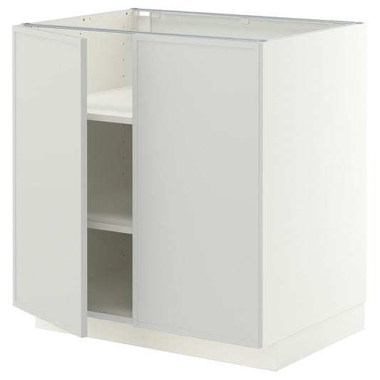 METOD base cabinet with shelves/2 doors, white/Aspudden light grey, 80x60 cm