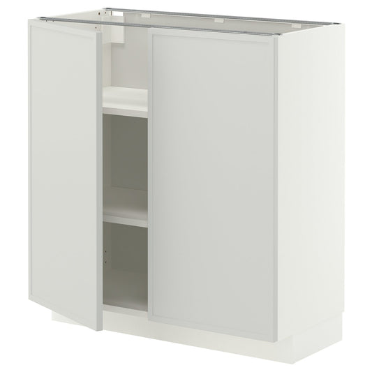 METOD base cabinet with shelves/2 doors, white/Aspudden light grey, 80x37 cm