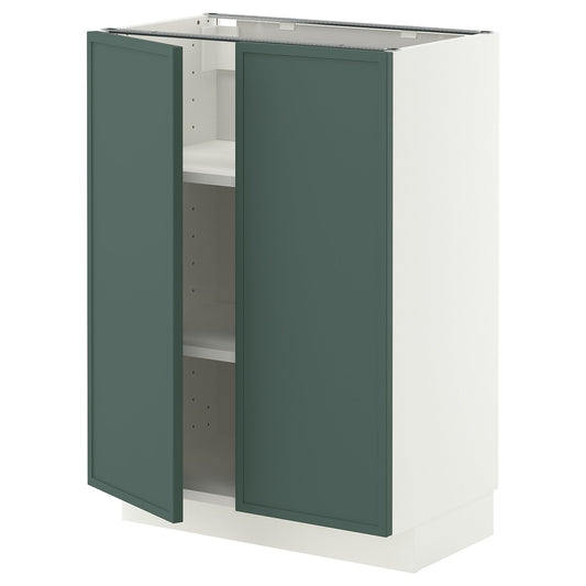 METOD base cabinet with shelves/2 doors, white/Aspudden dark grey-green, 60x37 cm