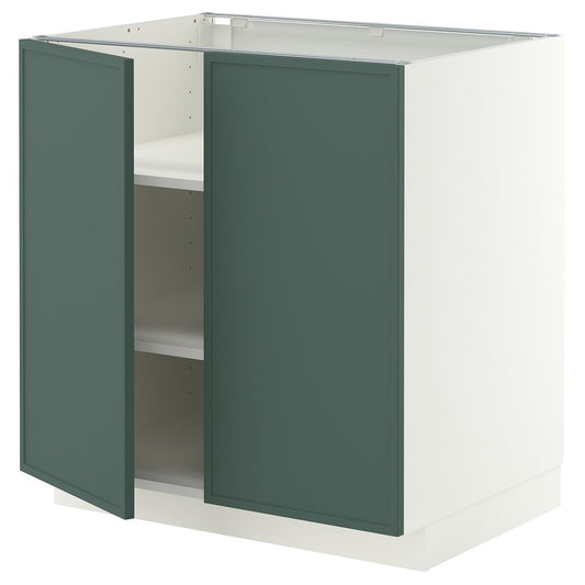 METOD base cabinet with shelves/2 doors, white/Aspudden dark grey-green, 80x60 cm