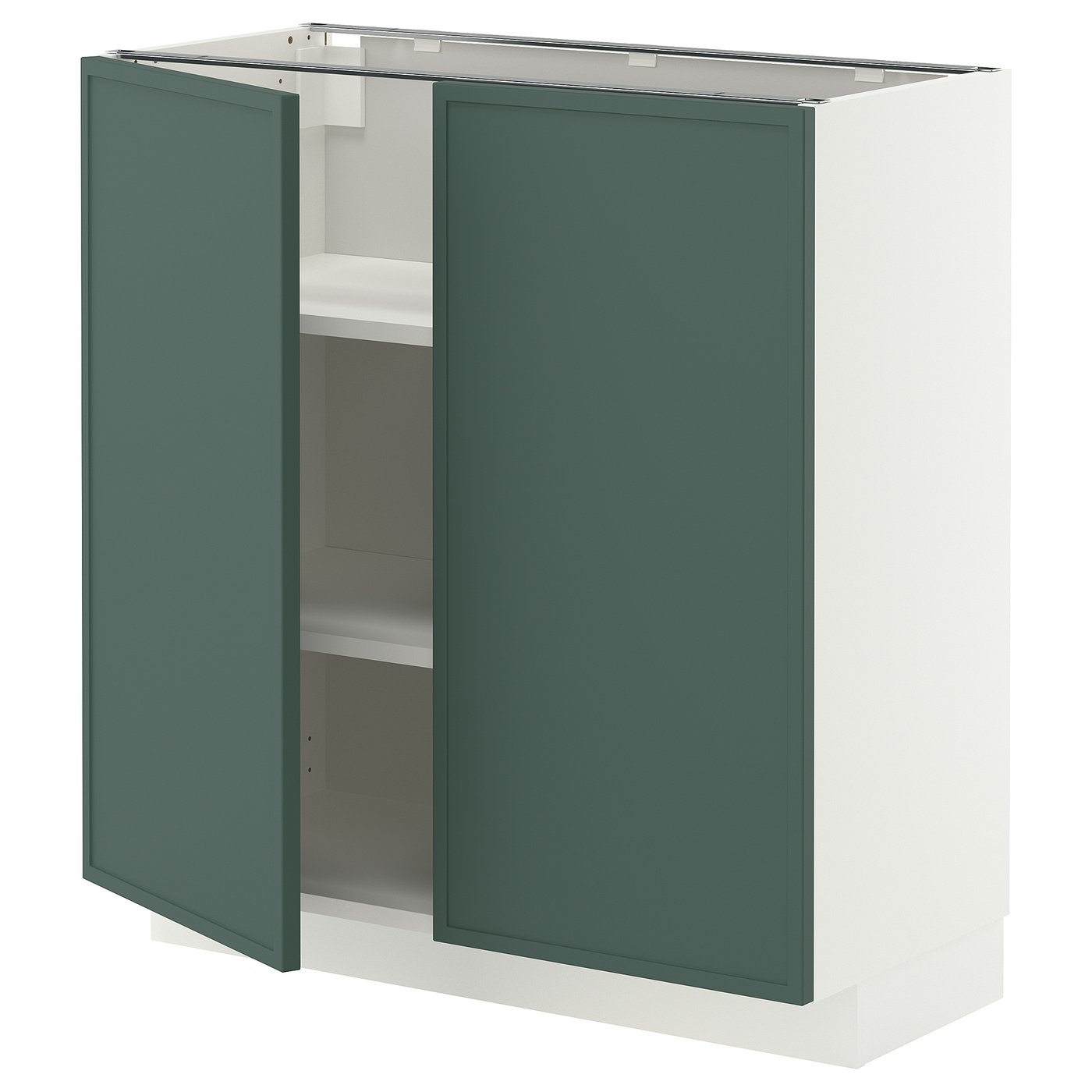 METOD base cabinet with shelves/2 doors, white/Aspudden dark grey-green, 80x37 cm