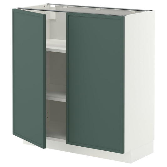 METOD base cabinet with shelves/2 doors, white/Aspudden dark grey-green, 80x37 cm
