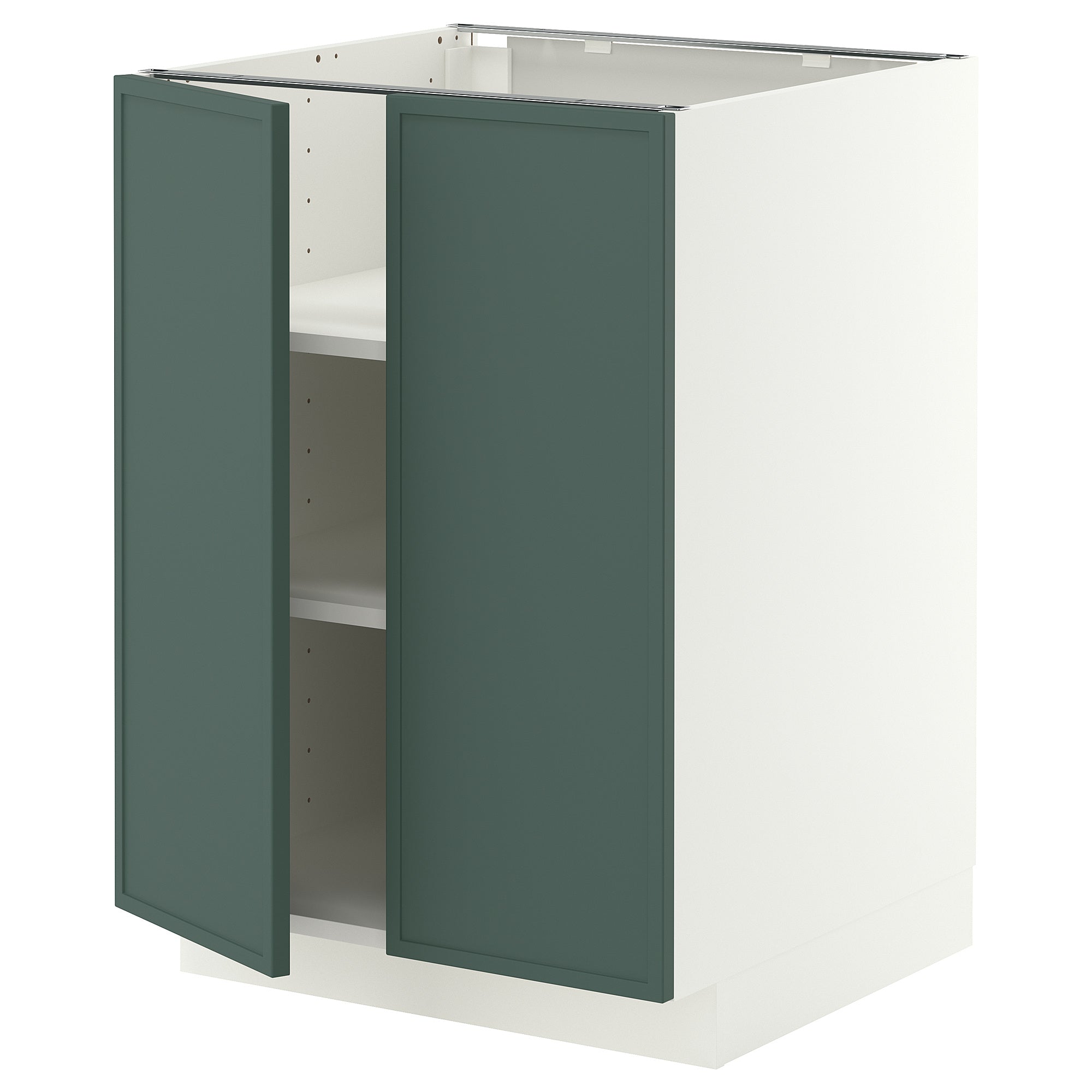 METOD base cabinet with shelves/2 doors, white/Aspudden dark grey-green, 60x60 cm