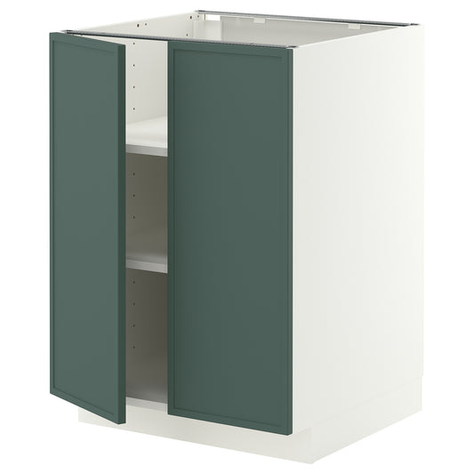 METOD base cabinet with shelves/2 doors, white/Aspudden dark grey-green, 60x60 cm