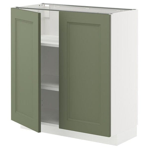 METOD base cabinet with shelves/2 doors, white/Axstad grey-green, 80x37 cm