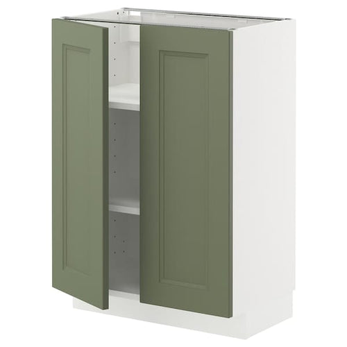 METOD base cabinet with shelves/2 doors, white/Axstad grey-green, 60x37 cm
