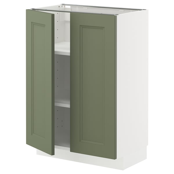 METOD - METOD Base cabinet with shelves/2 doors, white/Axstad grey-green, 60x37 cm