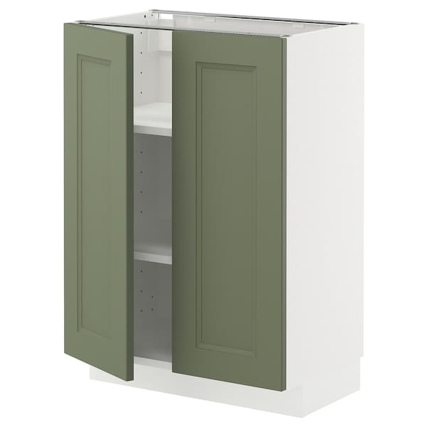 METOD - METOD Base cabinet with shelves/2 doors, white/Axstad grey-green, 60x37 cm