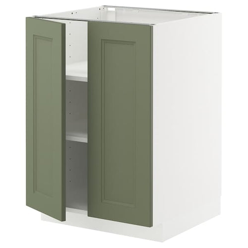 METOD base cabinet with shelves/2 doors, white/Axstad grey-green, 60x60 cm