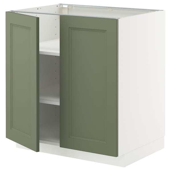 METOD - METOD Base cabinet with shelves/2 doors, white/Axstad grey-green, 80x60 cm