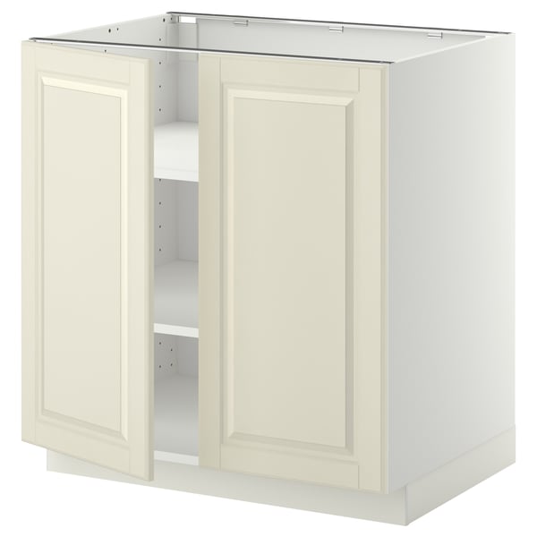 METOD base cabinet with shelves/2 doors, white/Bodbyn off-white, 80x60 cm