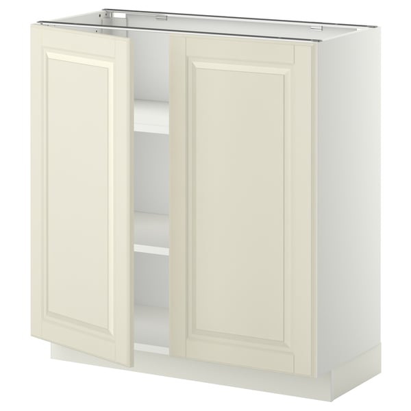 METOD base cabinet with shelves/2 doors, white/Bodbyn off-white, 80x37 cm