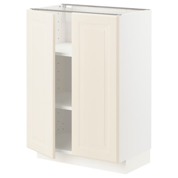 METOD base cabinet with shelves/2 doors, white/Bodbyn off-white, 60x37 cm