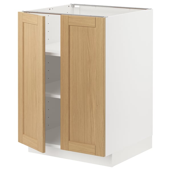 METOD base cabinet with shelves/2 doors, white/Forsbacka oak, 60x60 cm