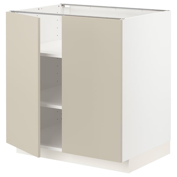 METOD base cabinet with shelves/2 doors, white/Havstorp beige, 80x60 cm