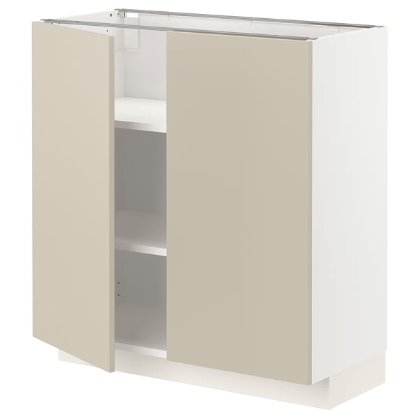 METOD - METOD Base cabinet with shelves/2 doors, white/Havstorp beige, 80x37 cm