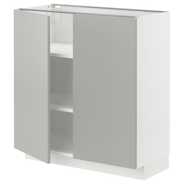 METOD - Base cabinet with shelves/2 doors, white/Havstorp light grey, 80x37 cm