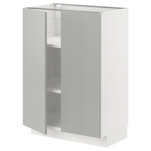 METOD base cabinet with shelves/2 doors, white/Havstorp light grey, 60x37 cm