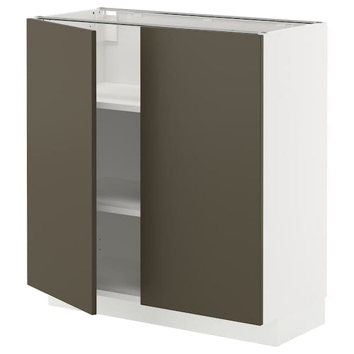 METOD base cabinet with shelves/2 doors, white/Havstorp brown-beige, 80x37 cm