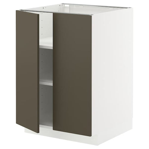METOD base cabinet with shelves/2 doors, white/Havstorp brown-beige, 60x60 cm